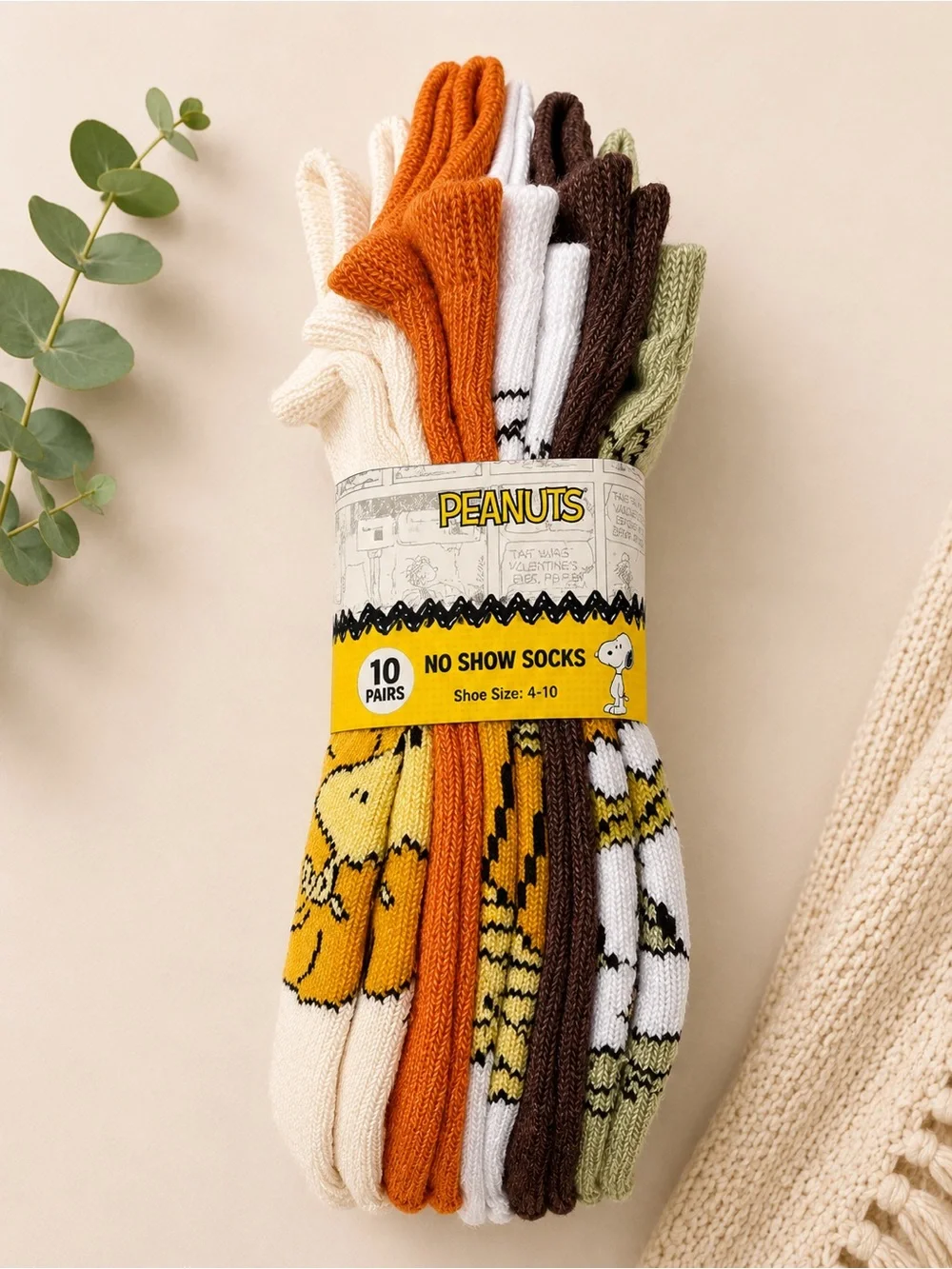 Peanuts 10-Pack Women's No-Show Socks - White, Cream, Orange